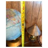 World Globe on Gold Stand with Brass Table Lamp & Cut-Crystal Decanter