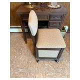 Wood Office Desk with 4-Drawer Pedestal & Upholstered Chair