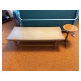 Wood Coffee Table & Round Pedestal Side Table - 15 in H x 48 in W x 20 in D