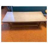 Wood Coffee Table & Round Pedestal Side Table - 15 in H x 48 in W x 20 in D