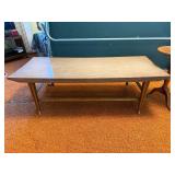 Wood Coffee Table & Round Pedestal Side Table - 15 in H x 48 in W x 20 in D