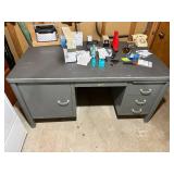 Grey Metal Workbench Desk 31x60x34 HWD with 6-Drawer Pedestals Inc Contents