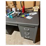 Grey Metal Workbench Desk 31x60x34 HWD with 6-Drawer Pedestals Inc Contents