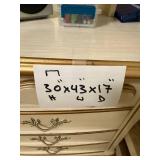 Vanity Desk with Hutch & Chair - Cream Finish, Ornate Gold Trim, 30x43x17 Inc Radio & Misc Contents