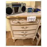 Vanity Desk with Hutch & Chair - Cream Finish, Ornate Gold Trim, 30x43x17 Inc Radio & Misc Contents