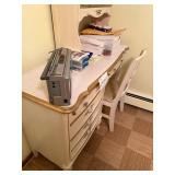 Vanity Desk with Hutch & Chair - Cream Finish, Ornate Gold Trim, 30x43x17 Inc Radio & Misc Contents