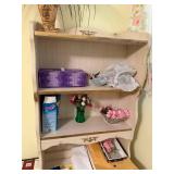 Vanity Desk with Hutch & Chair - Cream Finish, Ornate Gold Trim, 30x43x17 Inc Radio & Misc Contents