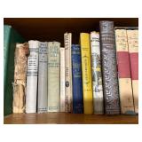Assorted Vintage Books on Wooden Shelf - Hardcover & Paperback Collection - Bookcase not Inc