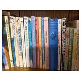Assorted Vintage Books on Wooden Shelf - Hardcover & Paperback Collection - Bookcase not Inc