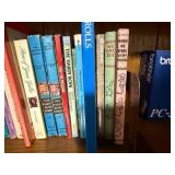 Assorted Vintage Books on Wooden Shelf - Hardcover & Paperback Collection - Bookcase not Inc