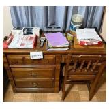 Oak Wood Dresser with Desk Console & Chair - 30 x 46 x 18 in (H x W x D) - contents not inc