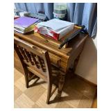 Oak Wood Dresser with Desk Console & Chair - 30 x 46 x 18 in (H x W x D) - contents not inc