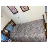 Twin-Size Wooden Bed Frame with Ornate Headboard & Footboard - Dark Wood - Mattress Not Inc