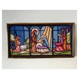 Framed Nativity Scene Needlepoint Wall Art - Stained-Glass Mosaic