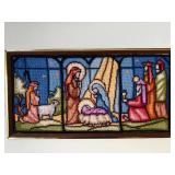 Framed Nativity Scene Needlepoint Wall Art - Stained-Glass Mosaic