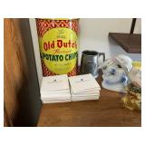 Holland America Line Memorabilia Set: 150 Years Coasters w CoAs, Parrot Statue, Old Dutch Tin