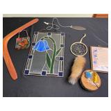 Boomerang, Stained Glass Flower Panel - Blue Tulip Wall Art with Dreamcatcher & Butterfly Tile