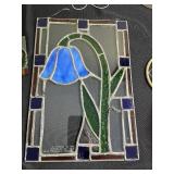 Boomerang, Stained Glass Flower Panel - Blue Tulip Wall Art with Dreamcatcher & Butterfly Tile