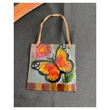 Boomerang, Stained Glass Flower Panel - Blue Tulip Wall Art with Dreamcatcher & Butterfly Tile