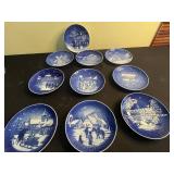 Bing & Grondahl Blue Transferware Christmas Plates Set (Denmark)