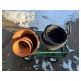 Grilla Carts Green Garden Wagon with 4 Wheels - Includes Orange Terracotta Pots & 2 Black Buckets