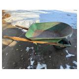 Wheelbarrow - Green Steel Tub with Wooden Handles, One Wheel