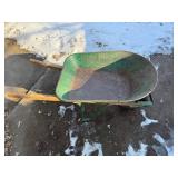 Wheelbarrow - Green Steel Tub with Wooden Handles, One Wheel