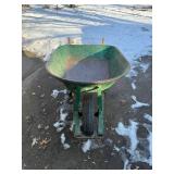 Wheelbarrow - Green Steel Tub with Wooden Handles, One Wheel