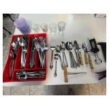 Flatware Set - Bone-Handled & Wood-Handle Silverware, Corkscrew & Glass Bowl