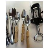 Flatware Set - Bone-Handled & Wood-Handle Silverware, Corkscrew & Glass Bowl
