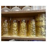 Glassware & Decor - Amber Textured Glasses, Blue Decanter, Clear Goblets, Vanro Floral Ceramic Pot