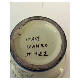 Glassware & Decor - Amber Textured Glasses, Blue Decanter, Clear Goblets, Vanro Floral Ceramic Pot