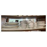 Fenton Compotes & Noritake Japan Dinnerware Set - Assorted Plates, Bowls & Cups with Floral Gold Trim