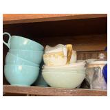 Noritake Japan Porcelain Dinnerware - Floral Gold Rim Plates, Teacups & Turquoise Mugs