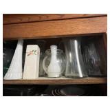 Mugs & Glassware in Wooden Kitchen Cabinet - Assorted Collection
