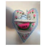 Seashell Display Plaque with Plastic Stained-Glass Ornaments and Crochet Decor