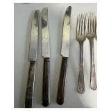 VTG Italian "Pierre the Sommelier" Silverplated Corkscrew, Silverplated Art Deco Vase & Antique Silverplate Flatware Set with Carving Knives