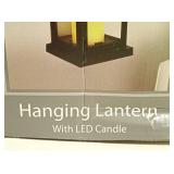 Hanging Lantern with LED Candle Black Metal Indoor Outdoor Wall Decor