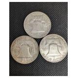 Benjamin Franklin Half Dollars - 1953, 1959, 1963 (Lot of 3)