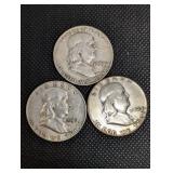 Franklin Half Dollars - 3 Coins (1952, 1954, 1959)