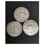 Franklin Half Dollars - 3 Coins (1952, 1954, 1959)