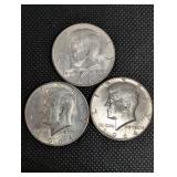 1964 Kennedy Half Dollar Coins - 3 US 50c Pieces