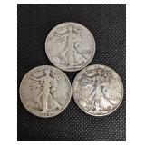 Walking Liberty Half Dollars - 3 Coins (1942, 1934, 1945)