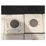 V Nickel Coins - Assorted Years Collection 1891-1912