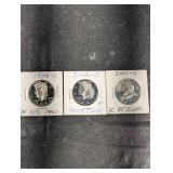 Kennedy Half Dollar - Proof Cameo Silver - 3 Coins in Carded Holders