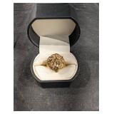 10kt Lion Head Ring - Gold-Tone w/ Green Stone, US Size 9