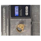 10kt Lion Head Ring - Gold-Tone w/ Green Stone, US Size 9