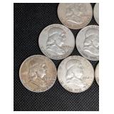 Lot Of 10 Franklin Half Dollars 90% Silver
