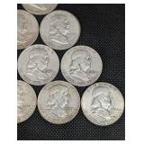Lot Of 10 Franklin Half Dollars 90% Silver