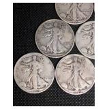 Walking Liberty Half Dollars (Lot of 10) - 1940s U.S. Silver Coins